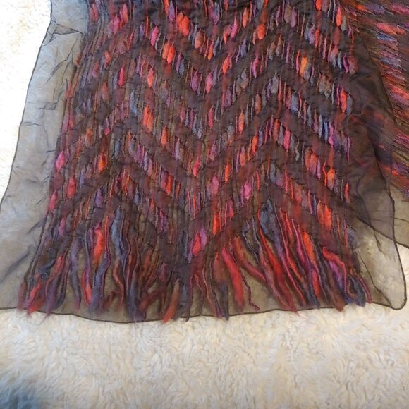 Italian Silk/Wool Tittorio 17"x57" Weaved Fringe Statement Piece Scarf Unisex - Picture 7 of 9